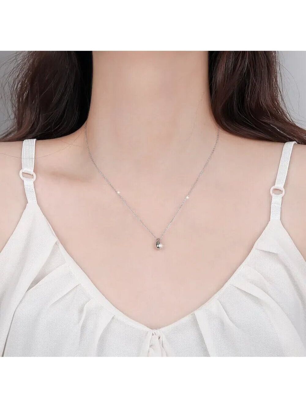 Sterling Silver Water Drop Pear Shape Dainty Delicate Pendant Necklace - Picture 3 of 6